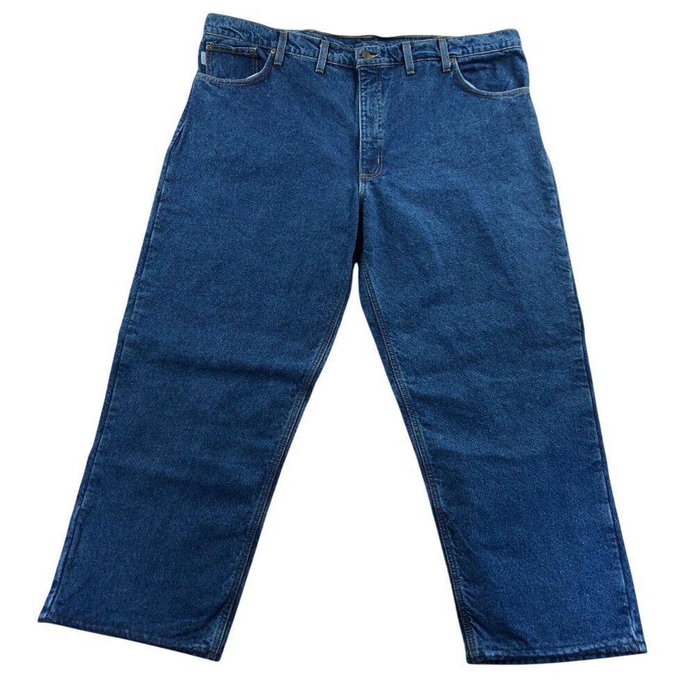Carhartt Mens Work Jeans Size 46x30 Relaxed Fit Blue Denim B21DST Straight Leg